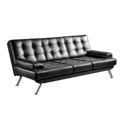 Canapé Droit Similicuir 190x90x88 Cm - Noir - Adapté Pour Salon - Style Moderne-Havengetnest