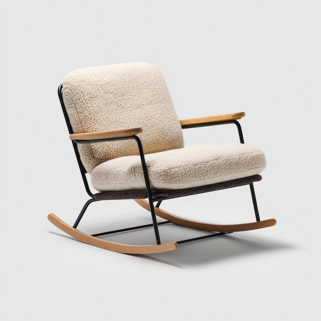 Fauteuil À Bascule Tissu 78x72x90 Cm - Beige-Noir-Bois - Adapté Pour Salon - Style Scandinave-Havengetnest