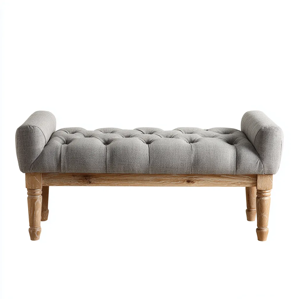 Banc D'Entrée Tissu Et Bois 115X42X52 Cm - Gris-Chêne - Style Classique Capitonné-Havengetnest