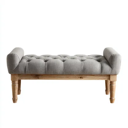 Banc D'Entrée Tissu Et Bois 115X42X52 Cm - Gris-Chêne - Style Classique Capitonné-Havengetnest