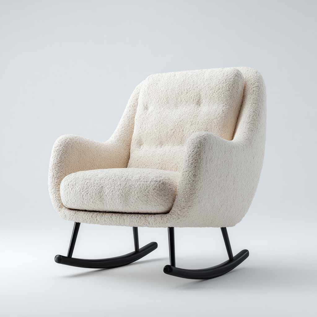 Fauteuil À Bascule Tissu Bouclé 78x82x92 Cm - Blanc Cassé - Adapté Pour Salon - Style Moderne-Havengetnest