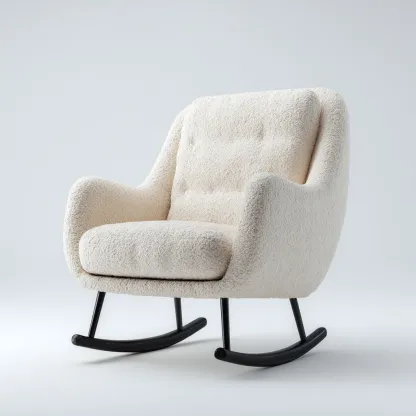 Fauteuil À Bascule Tissu Bouclé 78x82x92 Cm - Blanc Cassé - Adapté Pour Salon - Style Moderne-Havengetnest