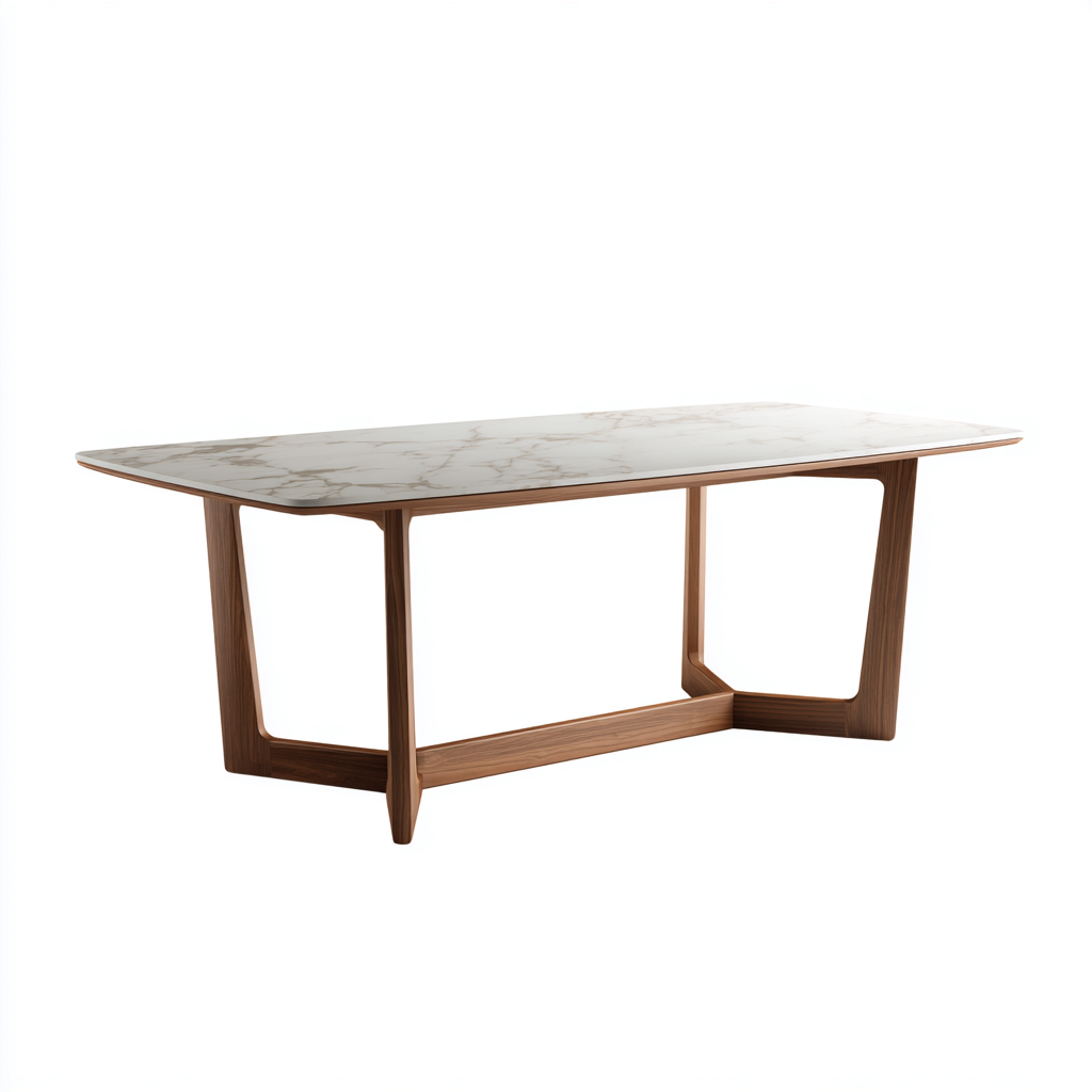 Table À Manger En Bois Et Marbre 180x90x75 Cm - Blanc-Bois - Design Moderne - Pour Salle À Manger-Havengetnest