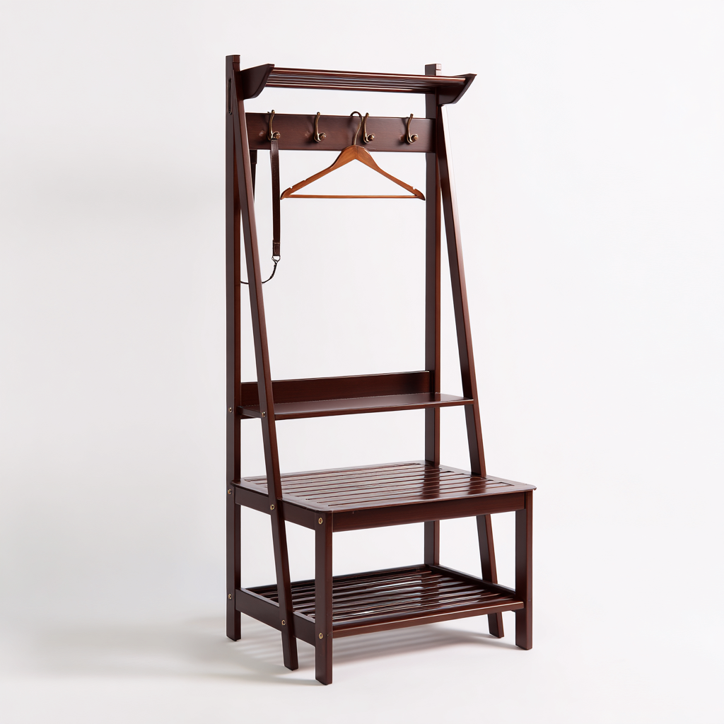 Porte Manteau Bois Massif 70X45X165 Cm - Brun - Style Classique-Havengetnest