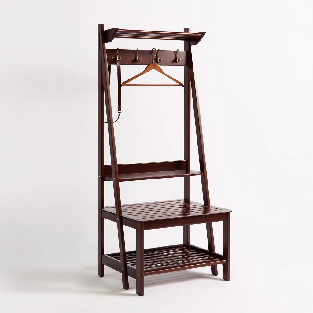 Porte Manteau Bois Massif 70X45X165 Cm - Brun - Style Classique-Havengetnest