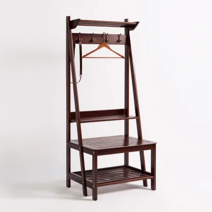 Porte Manteau Bois Massif 70X45X165 Cm - Brun - Style Classique-Havengetnest