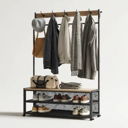 Porte Manteau Bois Et Métal 90X40X180 Cm - Chêne-Noir - Style Industriel-Havengetnest