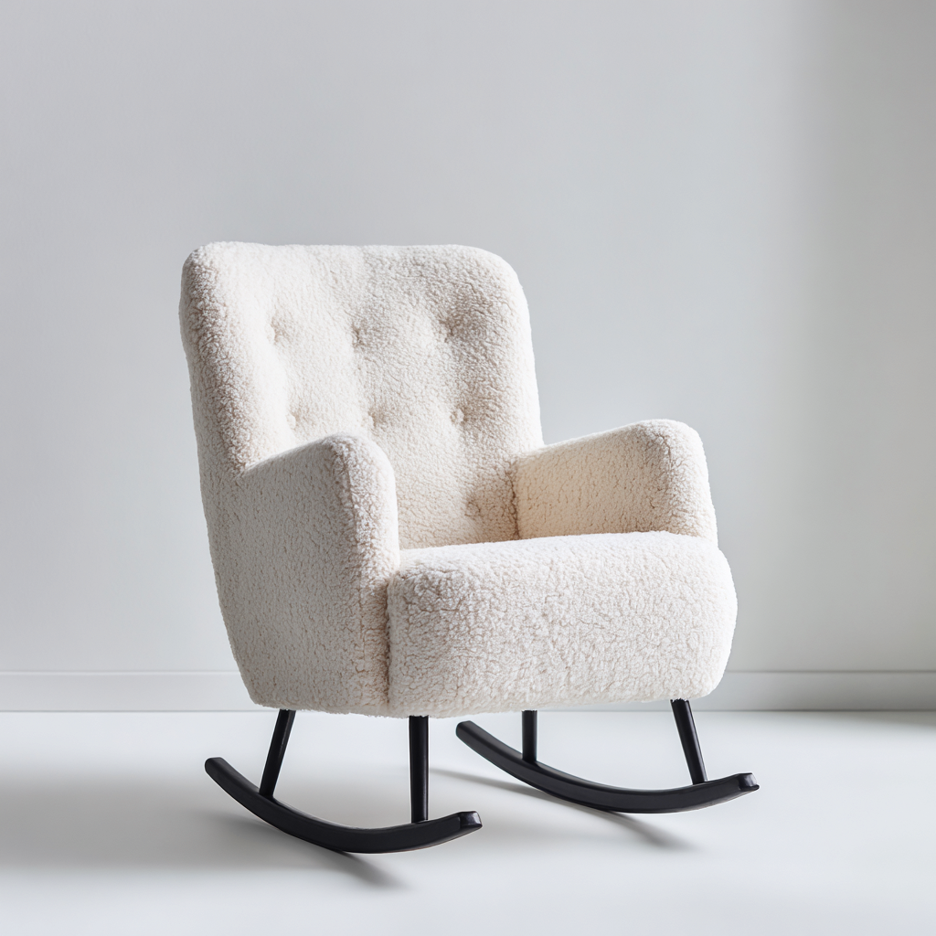 Fauteuil À Bascule Tissu Bouclé 75x80x95 Cm - Blanc Cassé - Adapté Pour Salon - Style Moderne-Havengetnest