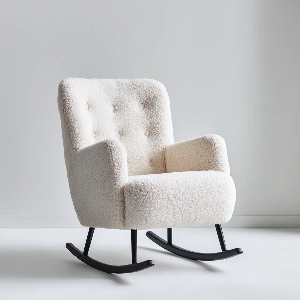Fauteuil À Bascule Tissu Bouclé 75x80x95 Cm - Blanc Cassé - Adapté Pour Salon - Style Moderne-Havengetnest