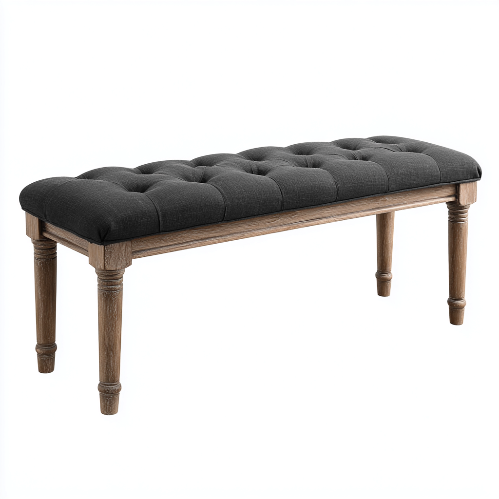 Banc D'Entrée Tissu Et Bois 110X38X48 Cm - Gris Foncé-Chêne - Style Classique Élégant-Havengetnest