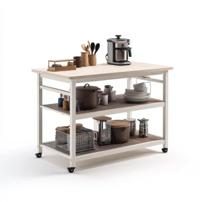 Îlot De Cuisine Métal-Bois 120x55x90 Cm - Blanc-Bois Naturel - Adapté Pour Cuisine - Style Moderne-Havengetnest