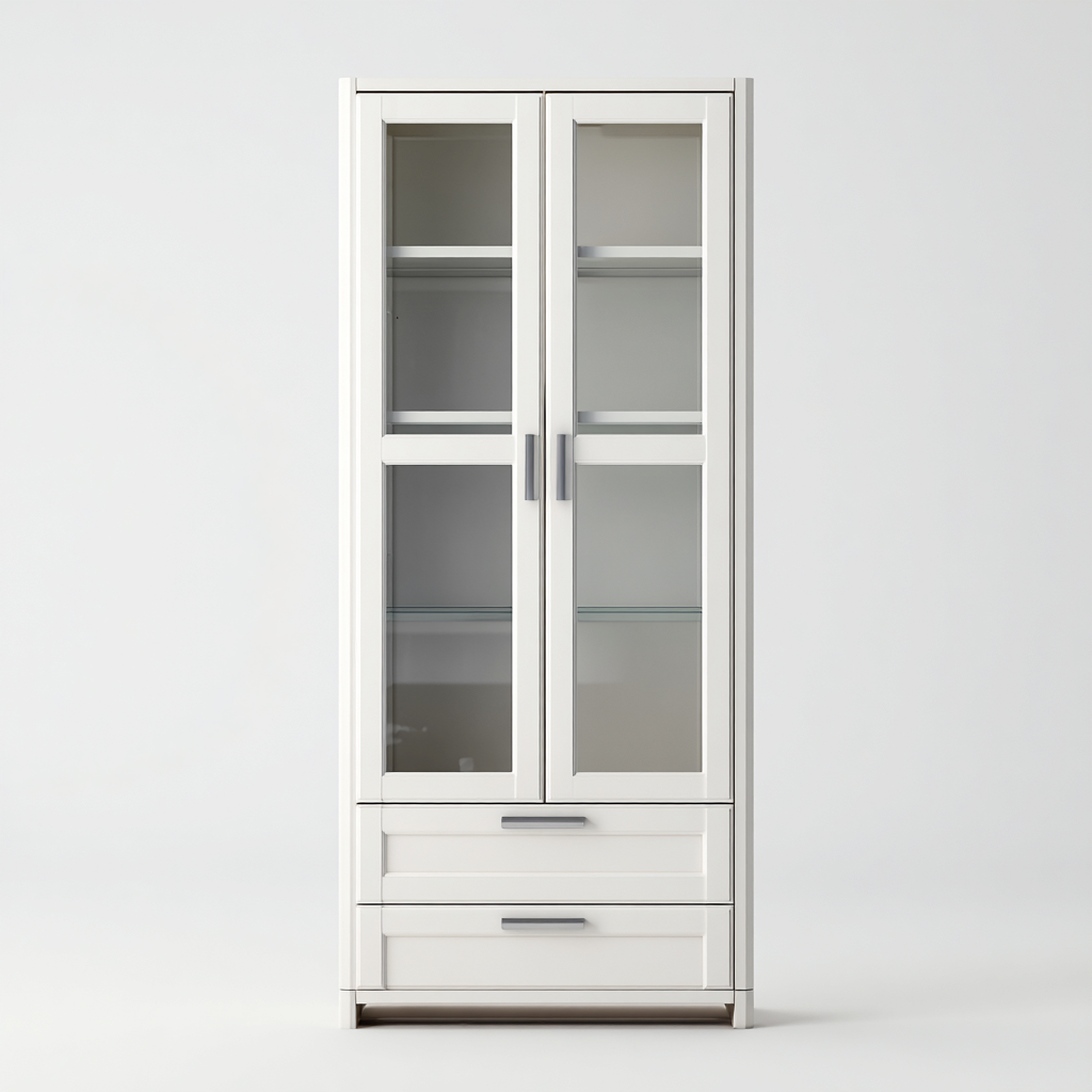 Meuble De Rangement De Cuisine Bois Mdf-Verre 85x40x185 Cm - Blanc - Adapté Pour Cuisine - Design Fonctionnel Moderne-Havengetnest