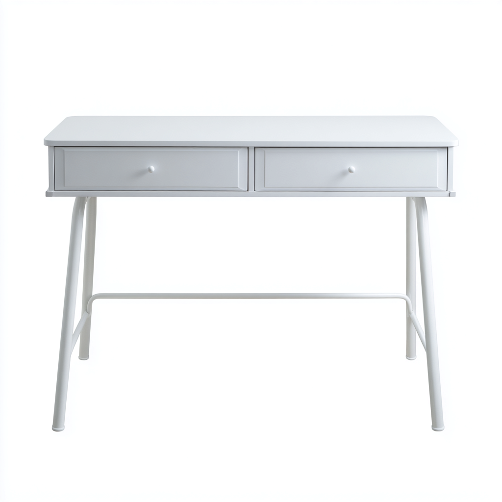 Bureau Métal Et Mdf 110X55X75 Cm - Blanc - Style Minimaliste-Havengetnest