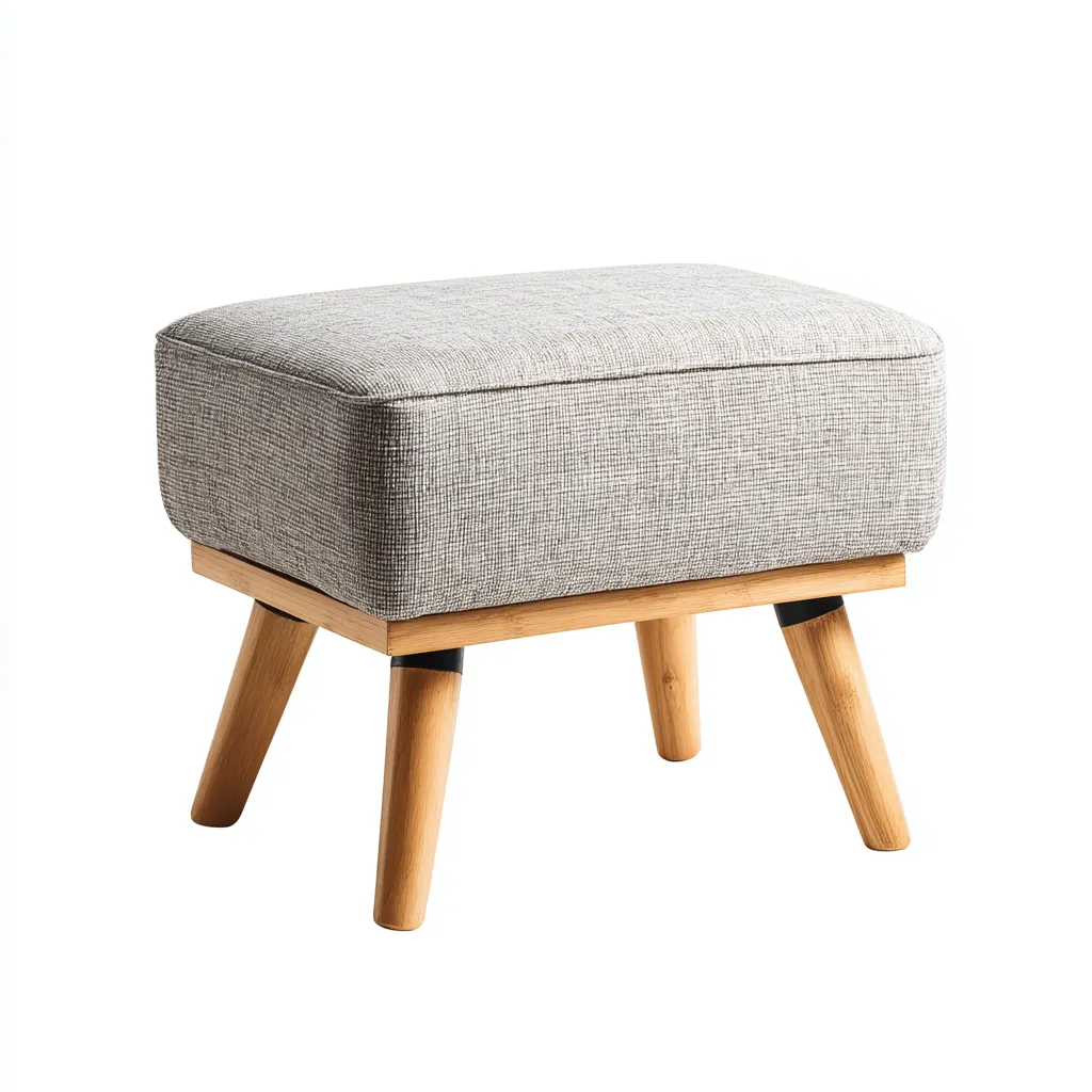 Pouf Tissu Et Bois 48x32x40 Cm - Gris Clair - Adapté Au Salon - Design Scandinave-Havengetnest