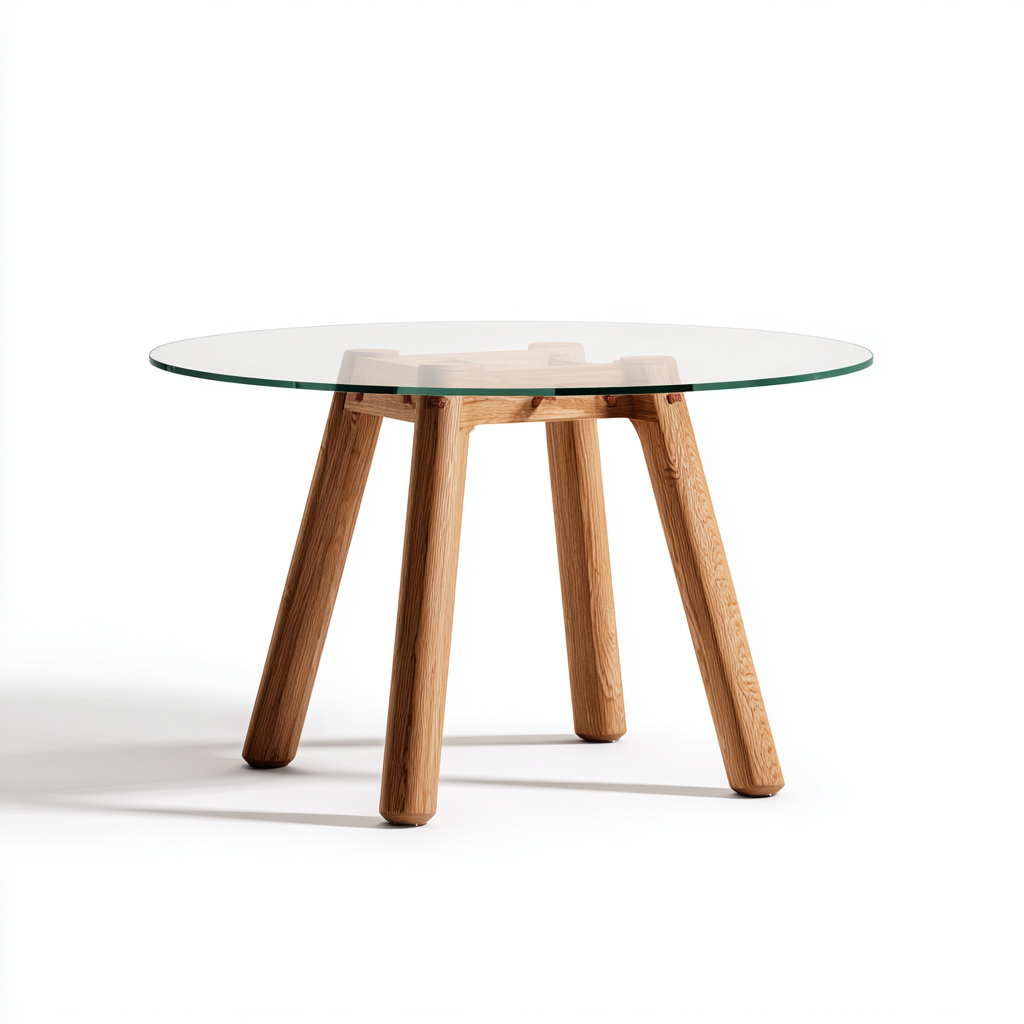 Table À Manger En Verre Et Bois 100x100x75 Cm-Transparent-Bois-Design Moderne-Pour Salle À Manger-Havengetnest