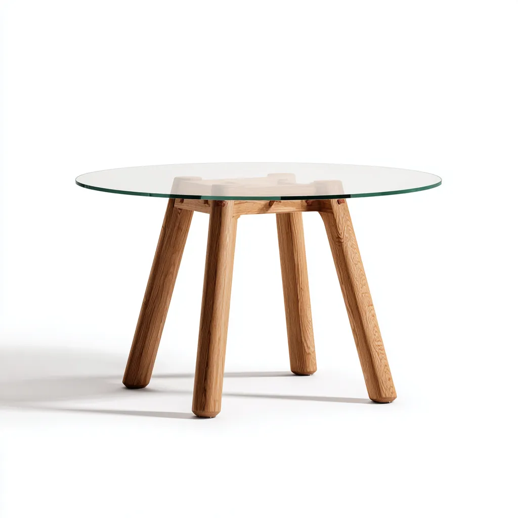 Table À Manger En Verre Et Bois 100x100x75 Cm-Transparent-Bois-Design Moderne-Pour Salle À Manger-Havengetnest