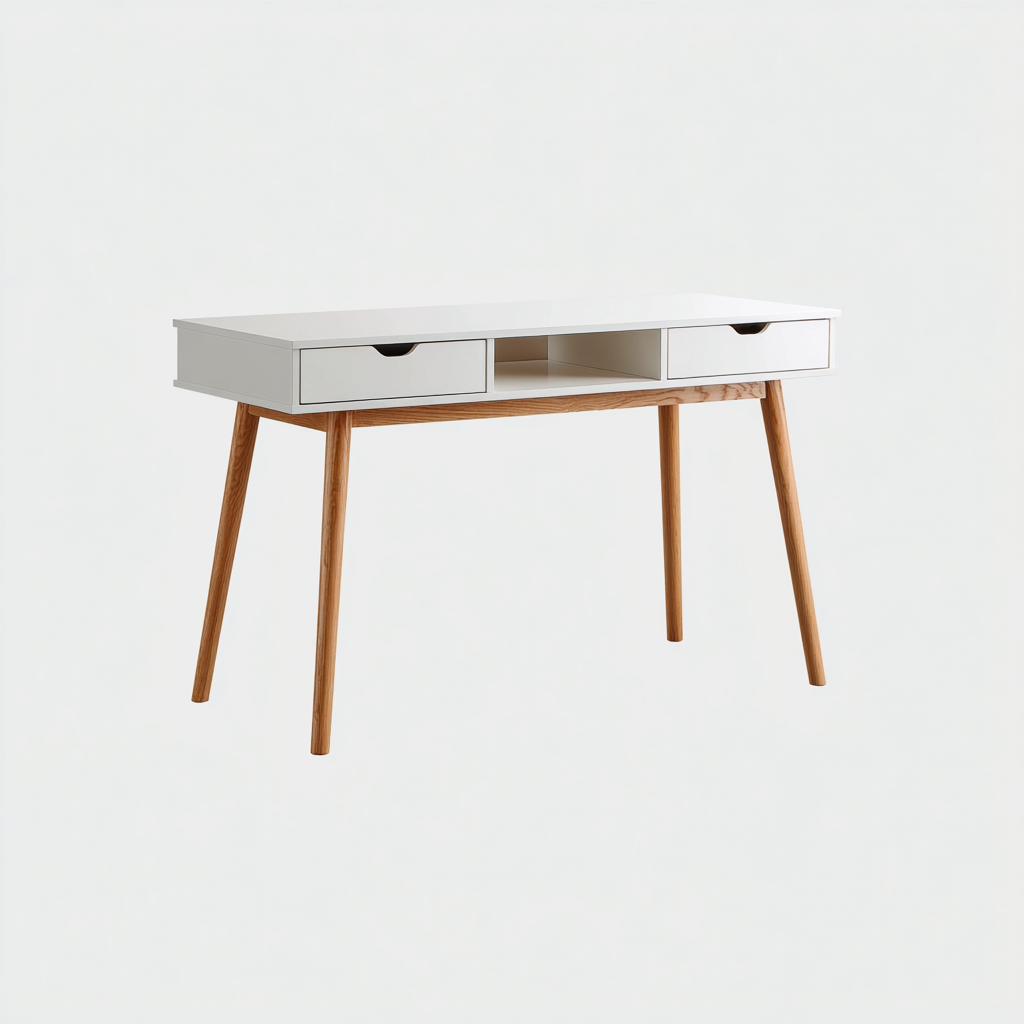 Bureau Bois Et Blanc 120x55x76 Cm-Bois Naturel-Blanc-Design Scandinave-Pour Bureau-Havengetnest