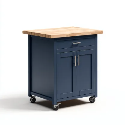 Îlot De Cuisine Bois Et Métal 90x50x90 Cm - Bleu Navy-Bois Naturel - Adapté Pour Cuisine - Design Moderne-Havengetnest