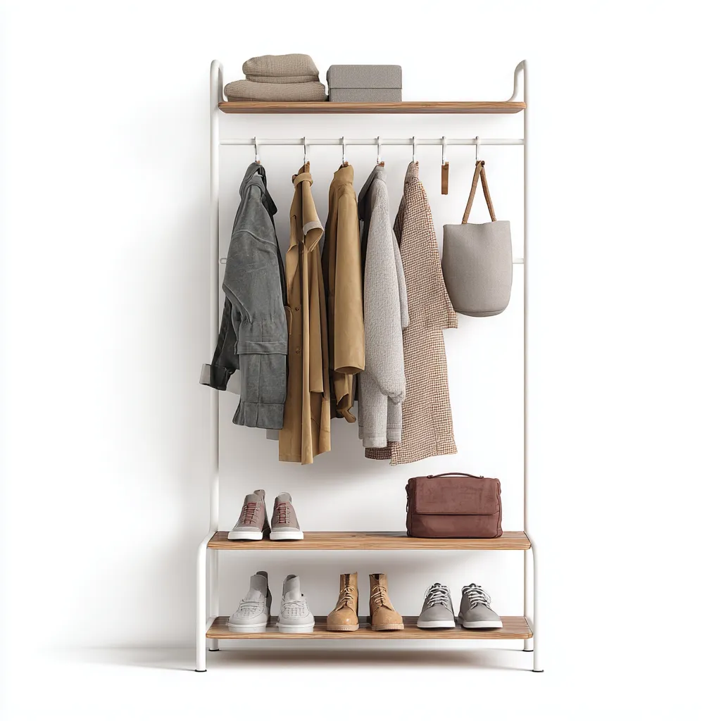 Porte Manteau Avec Étagères Chaussures 85X35X180 Cm - Bois-Blanc - Style Moderne-Havengetnest