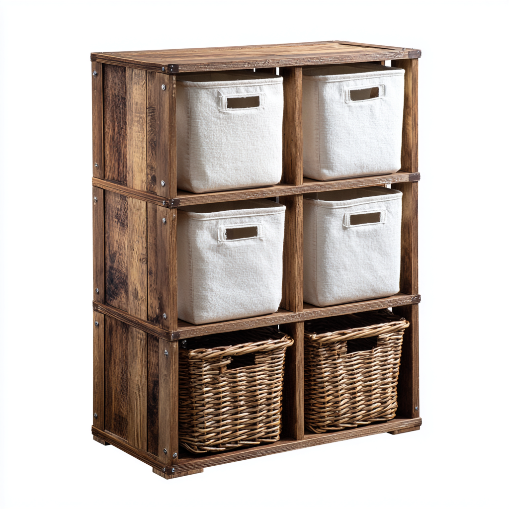 Rangement De Salle De Bain Bois 60x30x90 Cm - Bois Naturel - Avec Paniers En Toile Et Paniers En Rotin-Havengetnest