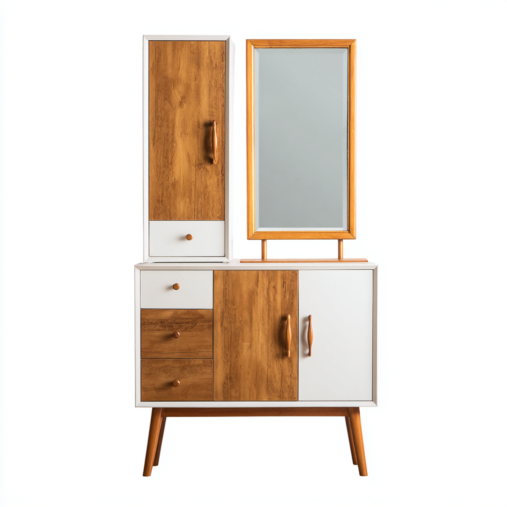 Porte Manteau Avec Armoire Et Miroir 90X35X170 Cm - Bois-Blanc - Style Scandinave-Havengetnest