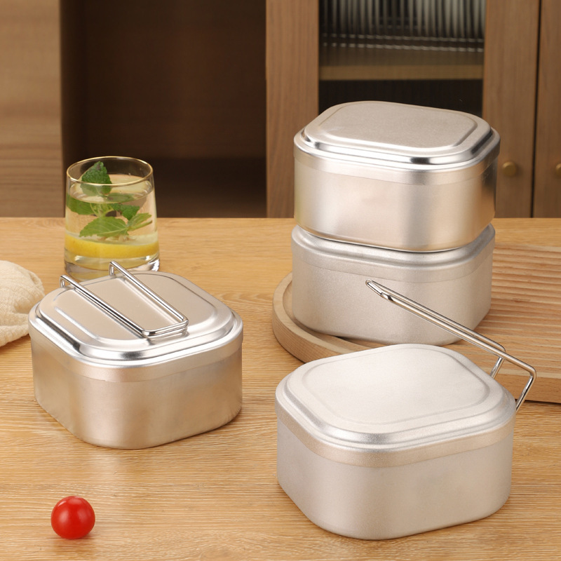 Quadratische Aluminium-Brotdose mit Griff