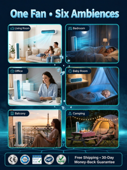 【60 seconds to cool down the entire room】Tower fan with dual-use standing and lying functions
