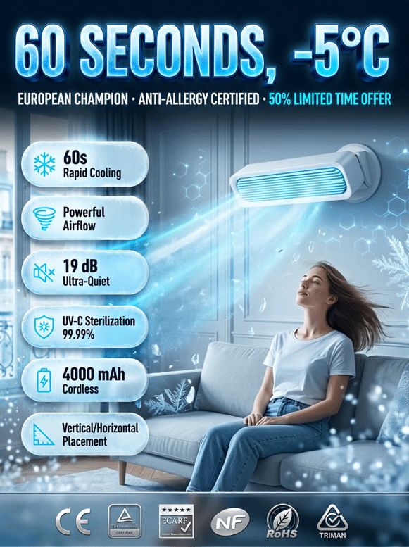 【60 seconds to cool down the entire room】Tower fan with dual-use standing and lying functions