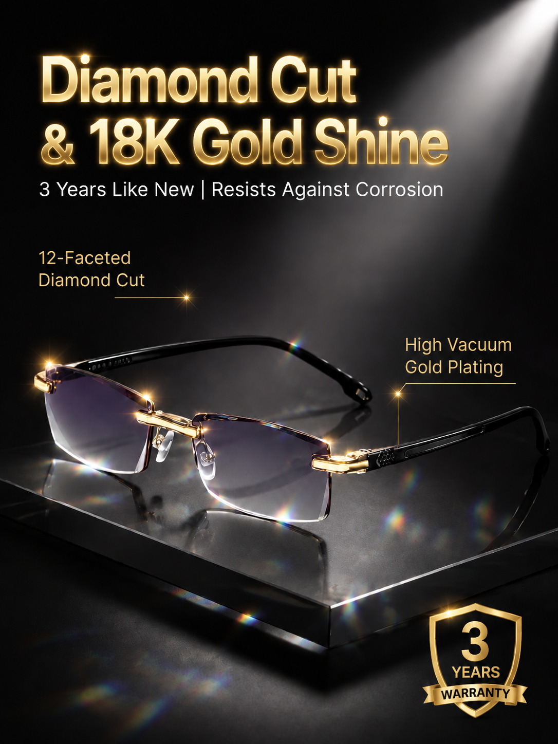 Diamond-cut anti-blue light reading glasses