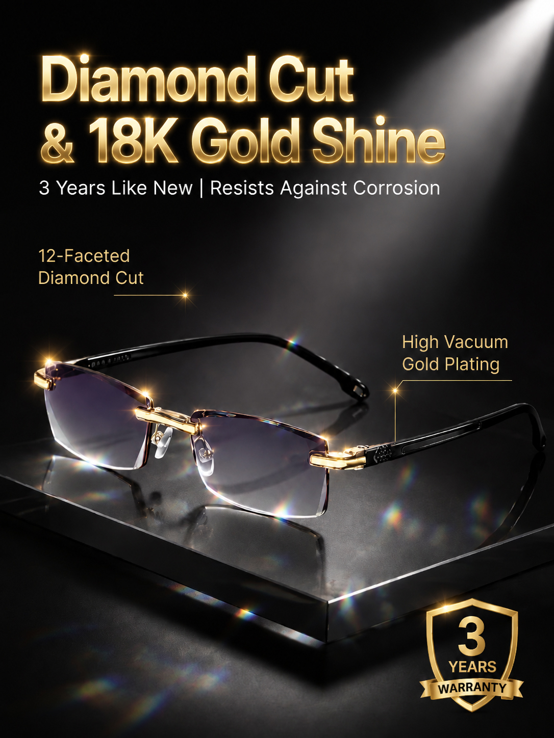 Diamond-cut anti-blue light reading glasses