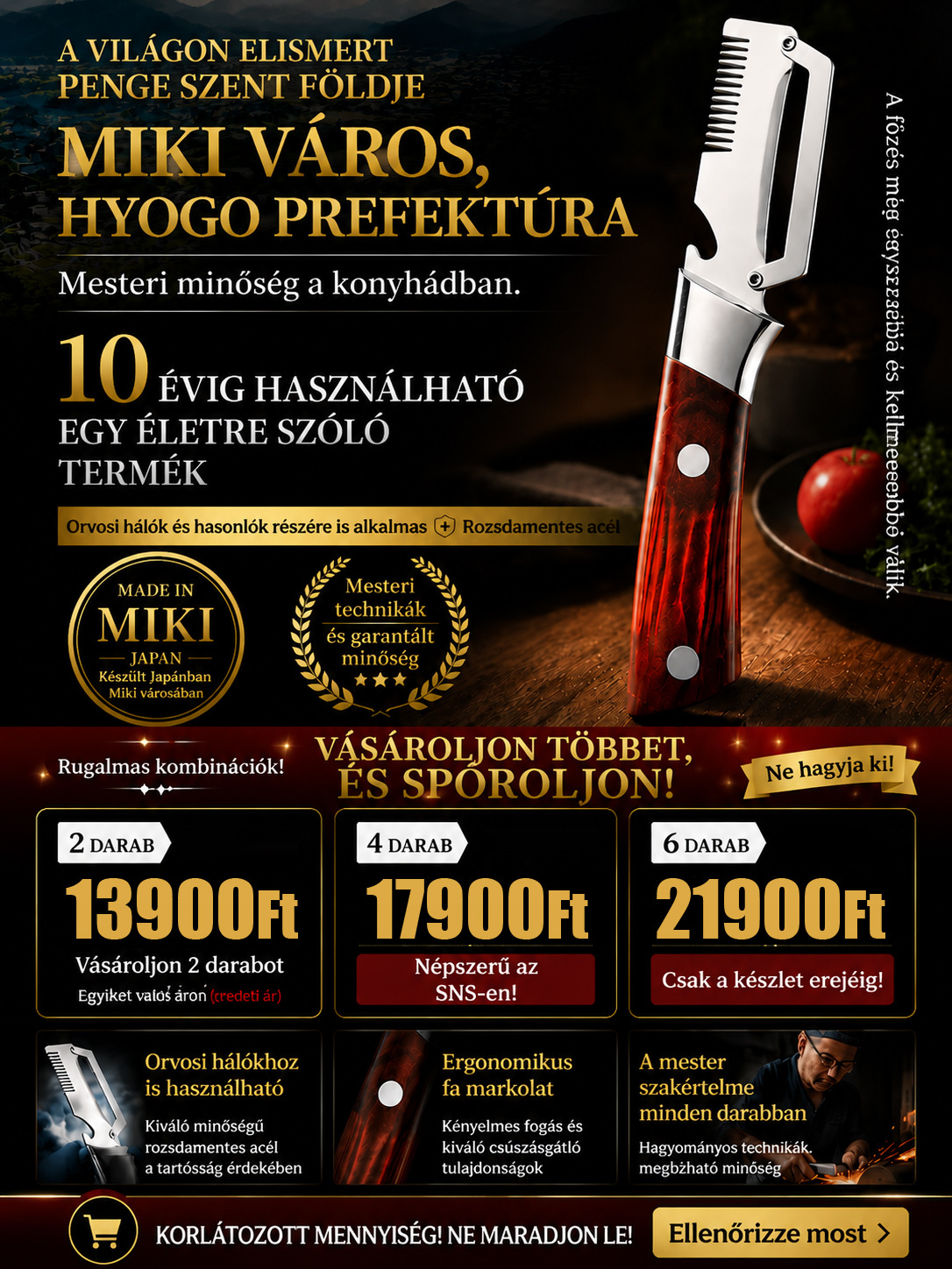 Szuperéles Japán Technológiás Szeletelő Kés (50% Kedvezmény & Utánvét) 🔪