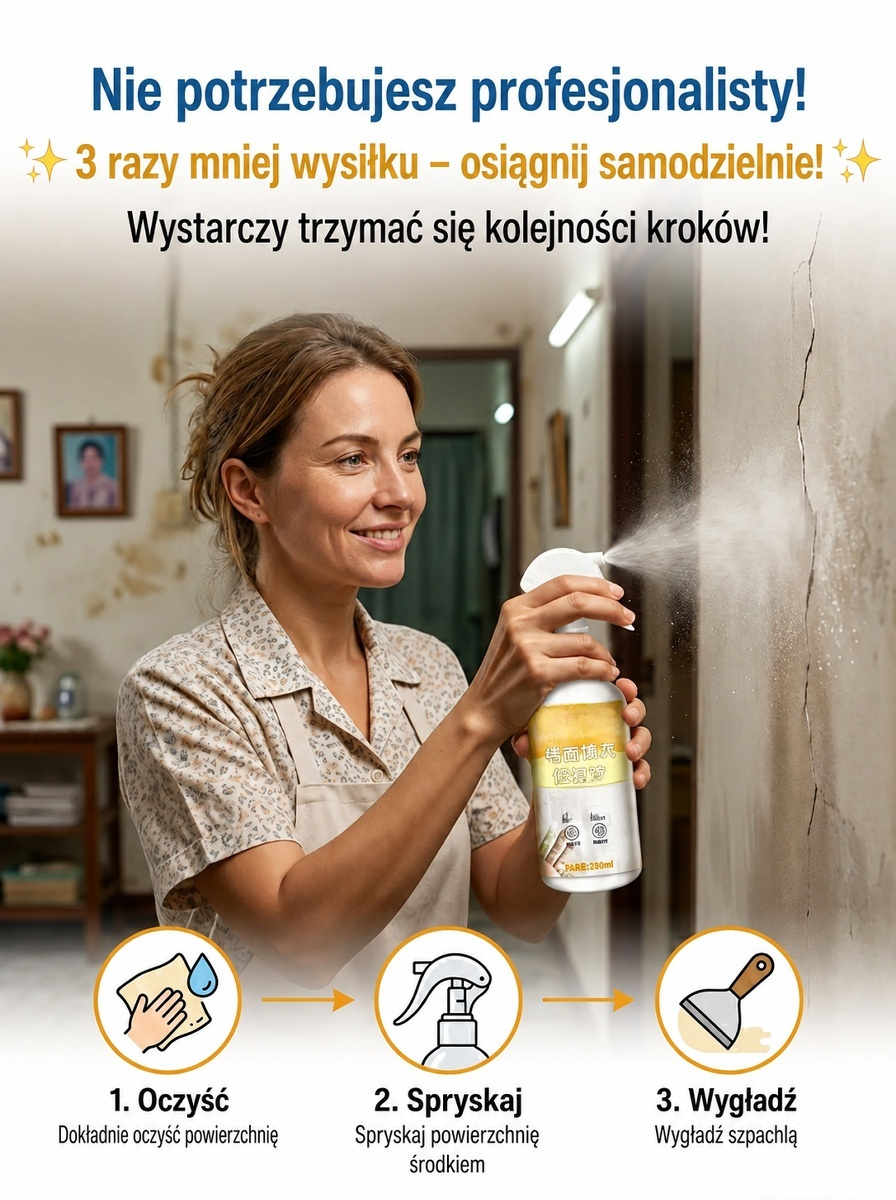 Wodoodporny Spray Naprawczy do Ścian | Błyskawicznie Usuwa Pęknięcia i Pleśń (-50%)