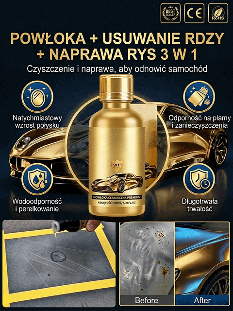 Powłoka Ceramiczna 3w1: Naprawa Rys, Nabłyszczanie i 180 Dni Ochrony Lakieru