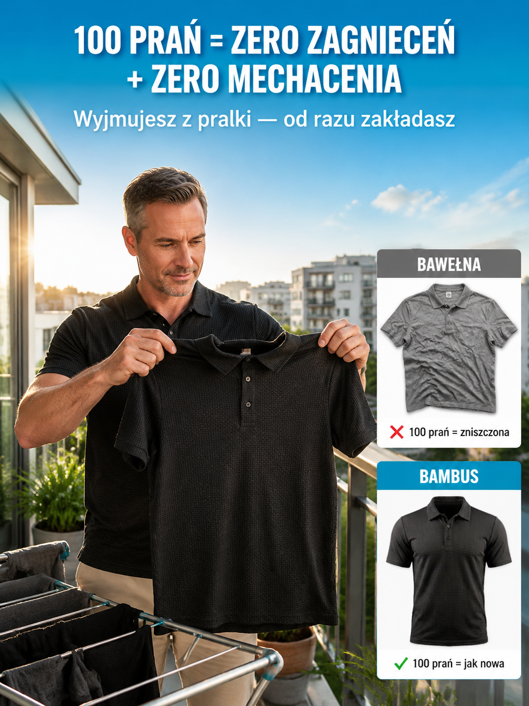 Oddychający T-shirt Męski z Jedwabiu Bambusowego – Chłodzący i Przeciw Poceniu z Bambusa Duże Rozmiary M-5XL