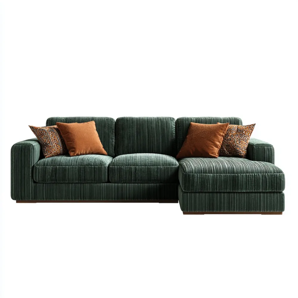 Divano angolare in velluto a coste 250x90x80 cm - Verde Scuro - Stile moderno WF5957310