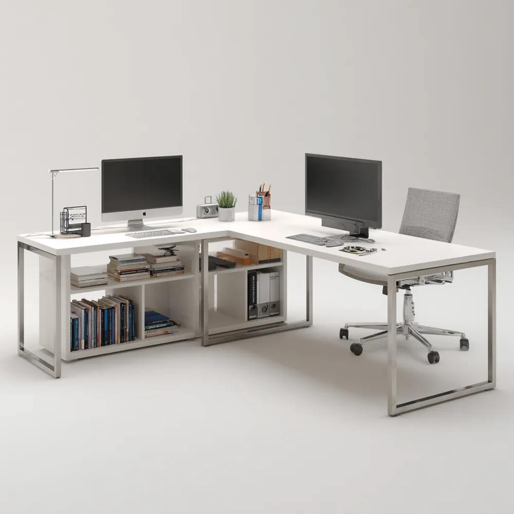 Scrivania ad Angolo con Scaffali Metallo 140x120x75 cm - Bianco - Design Moderno KW9446410