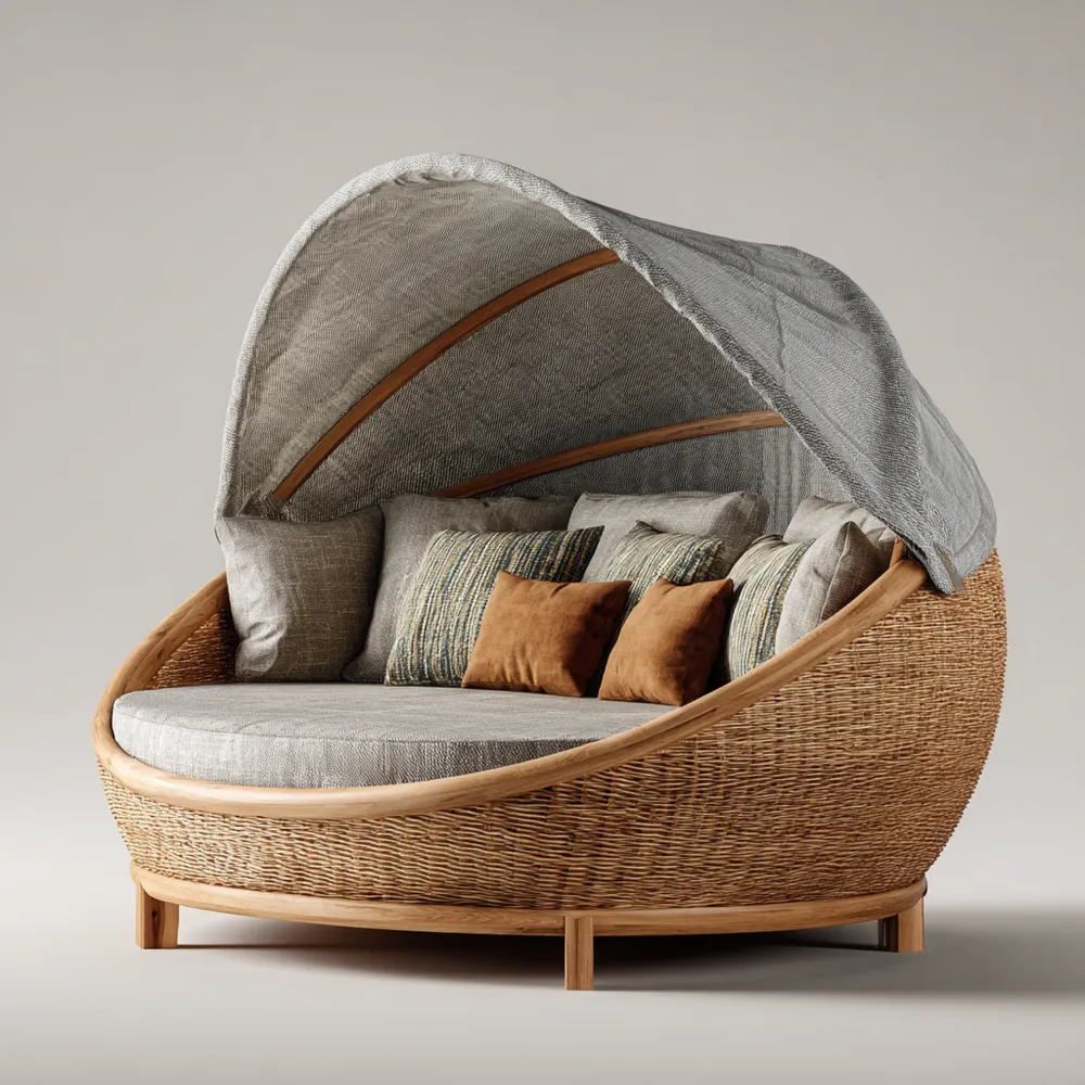 Lettino prendisole in rattan 150x150x85 cm - Naturale/Grigio SB8177312