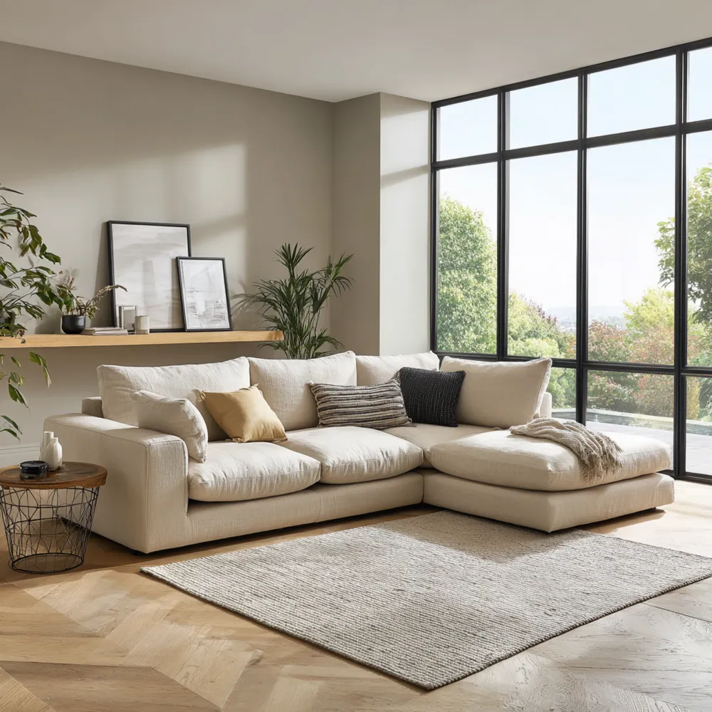 Divano angolare in tessuto 300x200x85 cm - Beige - Design moderno XB1494925