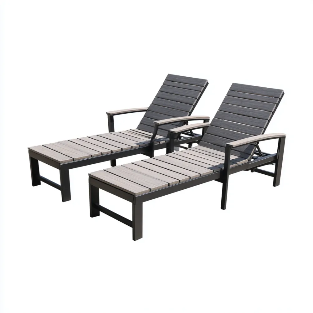 Set di Lettini Prendisole 200x65x90 cm in Alluminio e Legno Composito - Grigio/Beige - Design Moderno MM9191762