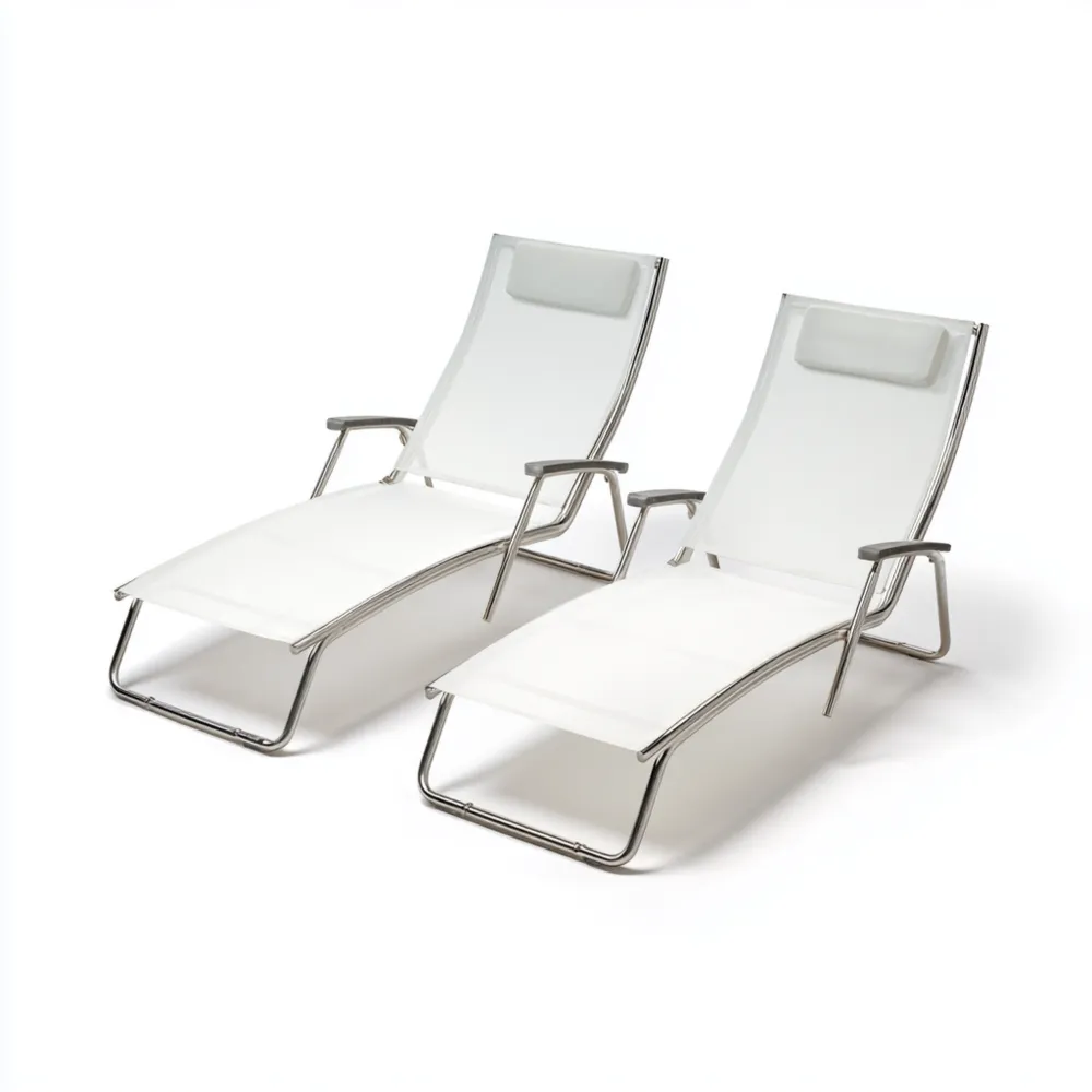 Set di Lettini Prendisole 190x65x35 cm 2 Pezzi in Metallo e Tessuto Bianco – Design Moderno MH8722410