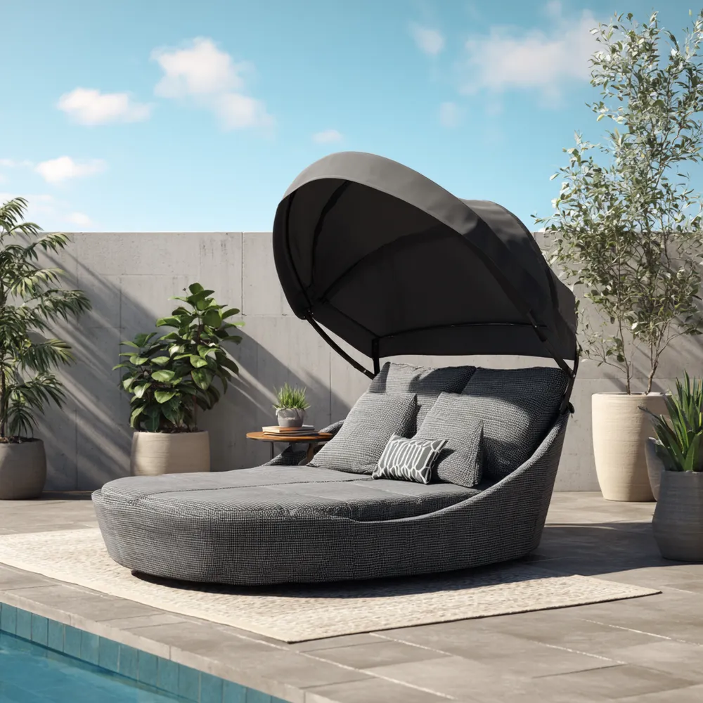 Lettino prendisole Rattan 180x150x160 cm con Tettuccio - Grigio - Design Moderno JJ7996919