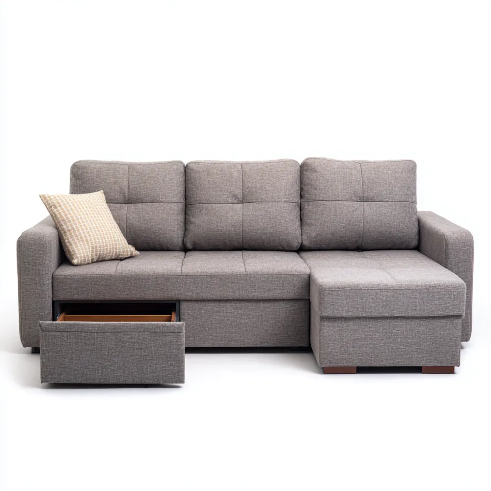 Divano angolare in tessuto con contenitore 250x150x90 cm - Grigio - Design moderno OO7537285