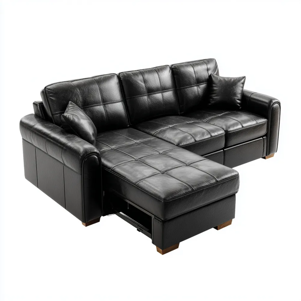 Divano angolare in pelle 250x160x90 cm - Nero - Design moderno KR6256699