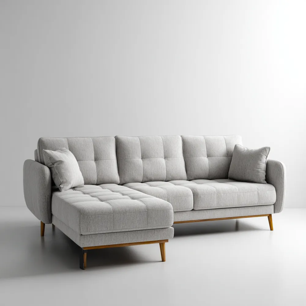 Divano angolare imbottito in tessuto 250x150x85 cm – Grigio Chiaro – Design moderno MX5709238