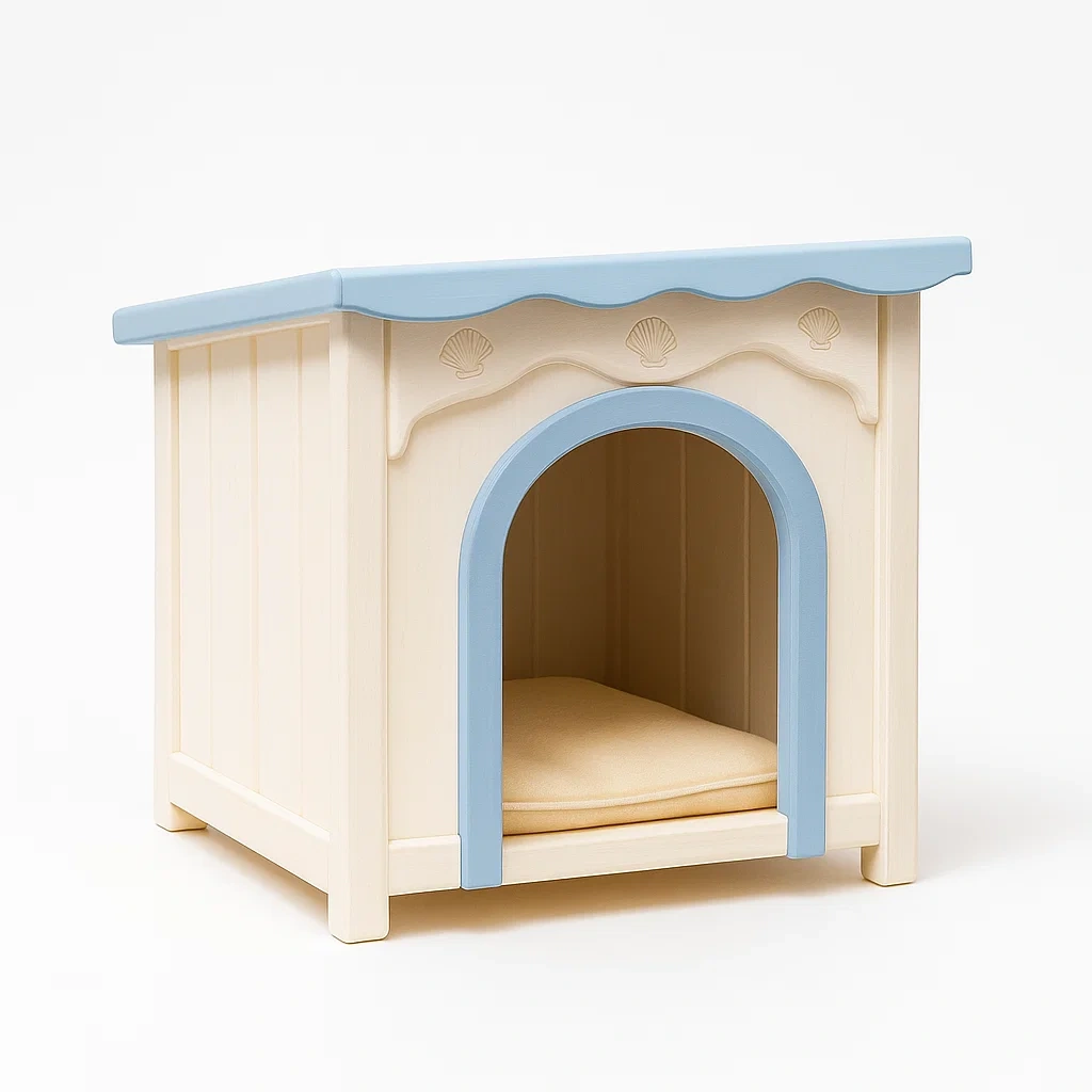 Niche pour chien en bois beige et bleu avec coussin-SOFTFURNISHFIT