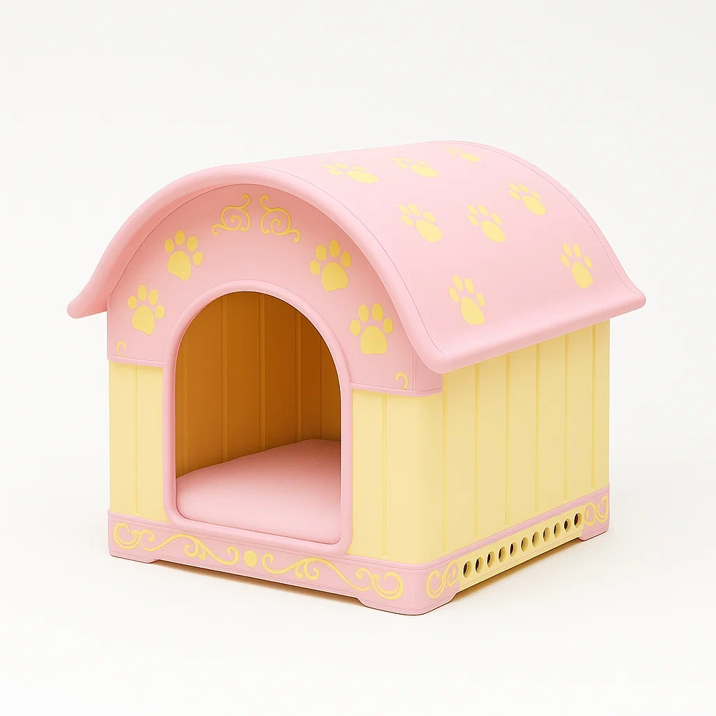 Niche pour chien en plastique rose et jaune 60x50x55 cm-SOFTFURNISHFIT