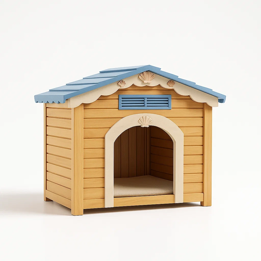 Niche pour chien en bois avec toit beige et bleu 90x70x75 cm-SOFTFURNISHFIT