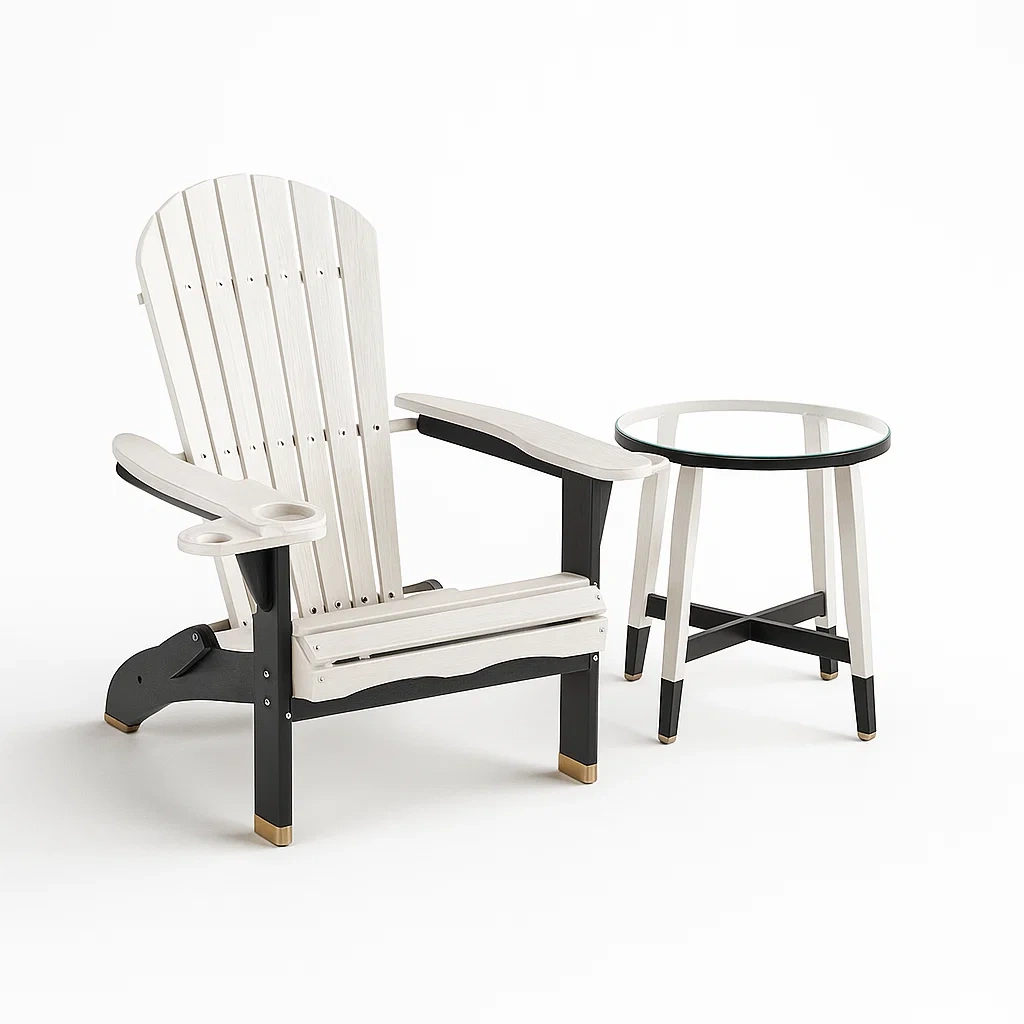 Ensemble fauteuils adirondack avec table ronde en polywood et verre noir/blanc-SOFTFURNISHFIT