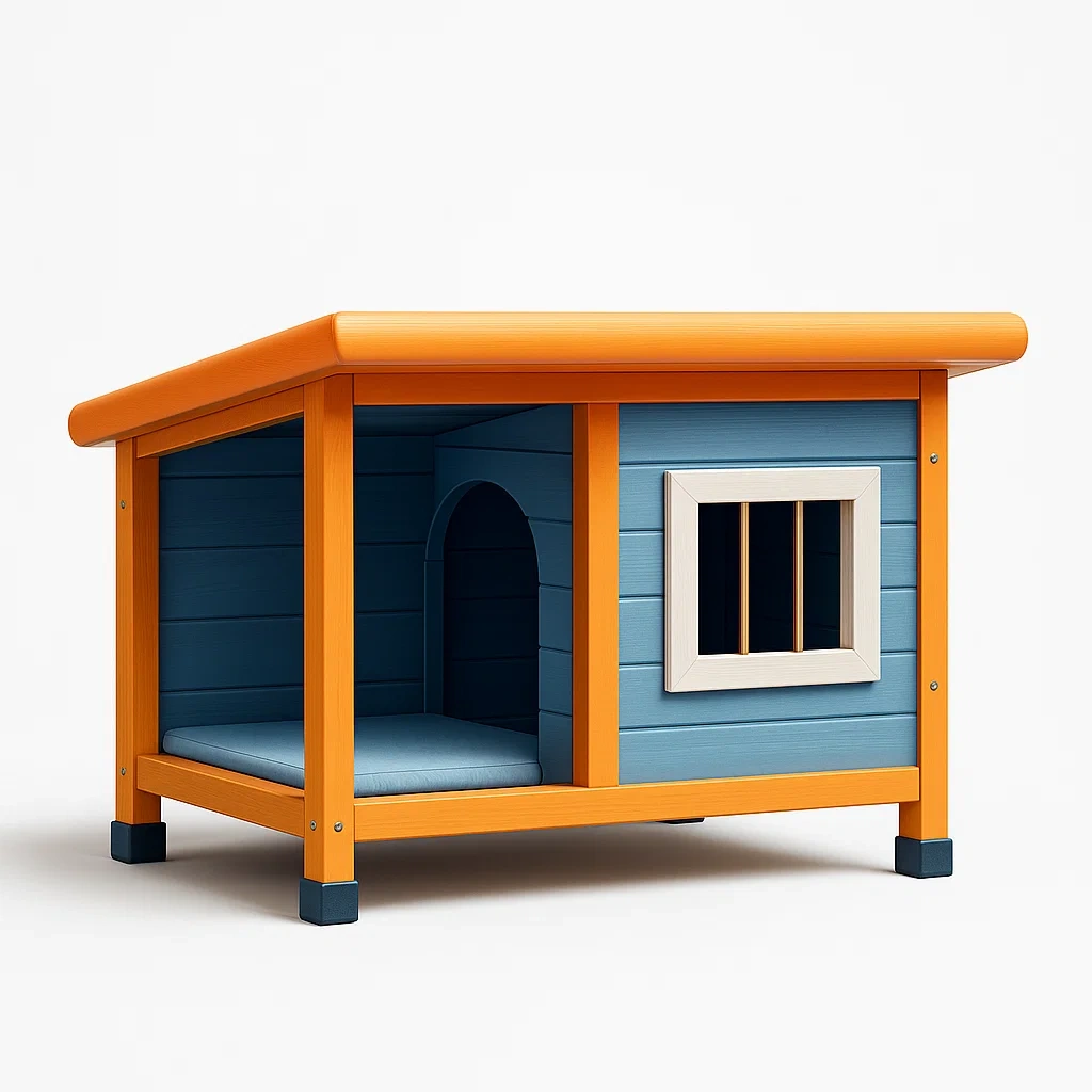 Niche pour chien en bois de pin bleu et orange 120x95x100 cm-SOFTFURNISHFIT