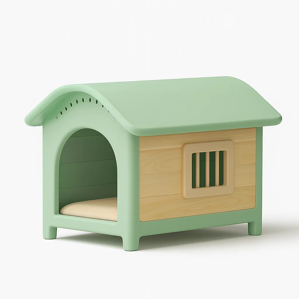 Niche pour chien en plastique et bois 60x45x50 cm vert et bois-SOFTFURNISHFIT